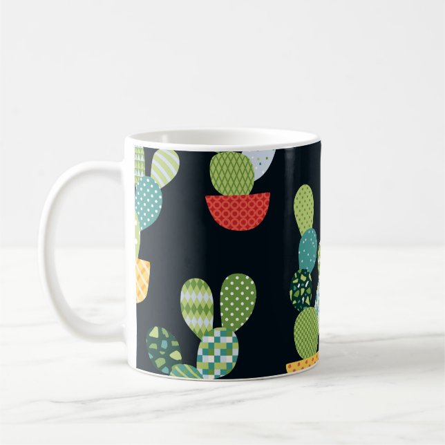 Patchwork Cactus Plants Seamless Pattern Coffee Mug (Left)