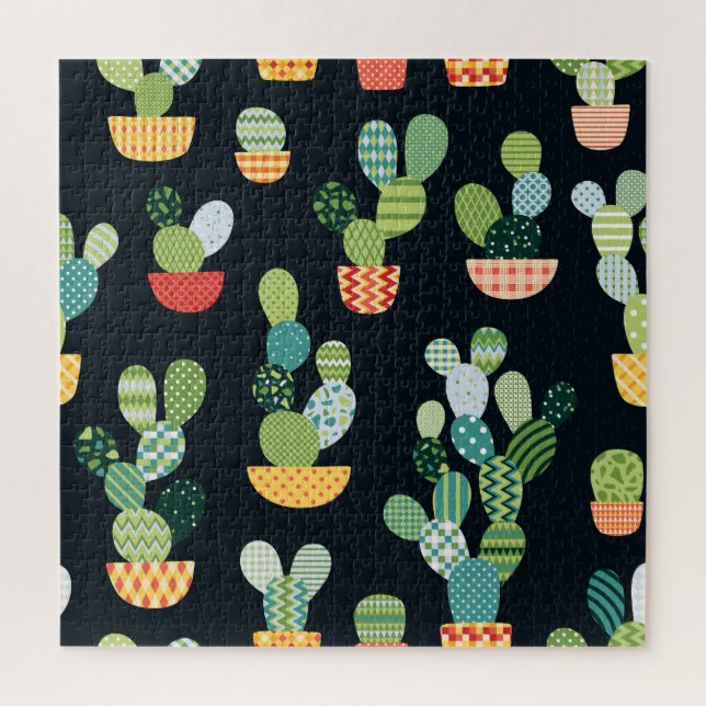 Patchwork Cactus Plants Seamless Pattern Jigsaw Puzzle (Vertical)
