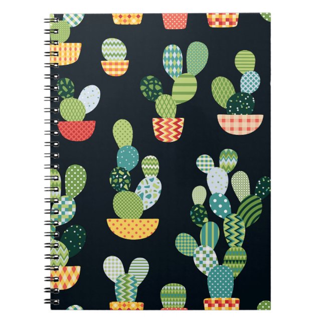 Patchwork Cactus Plants Seamless Pattern Notebook (Front)