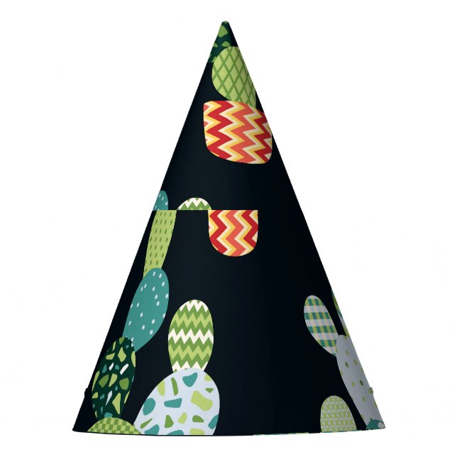 Patchwork Cactus Plants Seamless Pattern Party Hat (Front)