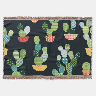 Patchwork Cactus Plants Seamless Pattern Throw Blanket