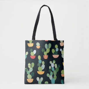 Patchwork Cactus Plants Seamless Pattern Tote Bag