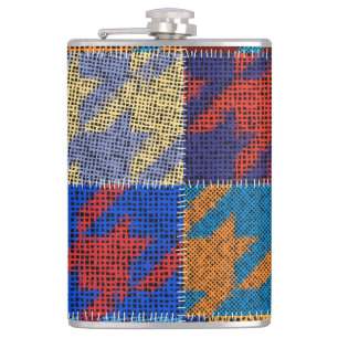 Patchwork canvas: imitation vintage pattern. hip flask
