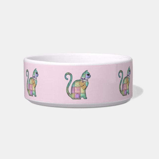 patchwork cat cat food bowl  (Front)