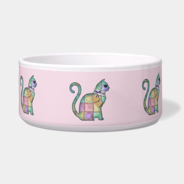 patchwork cat cat food bowl (Front)