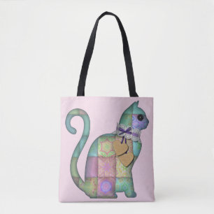 patchwork cat tote bag