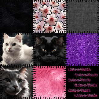 Patchwork Cats-a-Tonic Cat Leggings - Black Purple