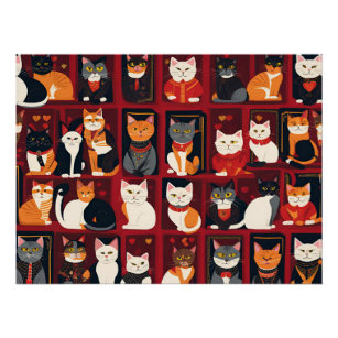 patchwork cats AI art poster