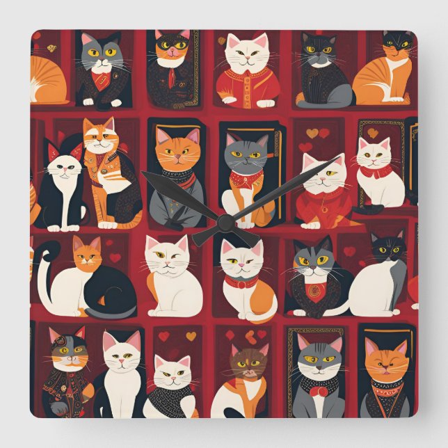 patchwork cats AI art wall clock (Front)