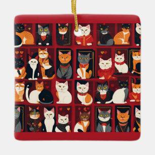 patchwork cats ceramic AI art ornament