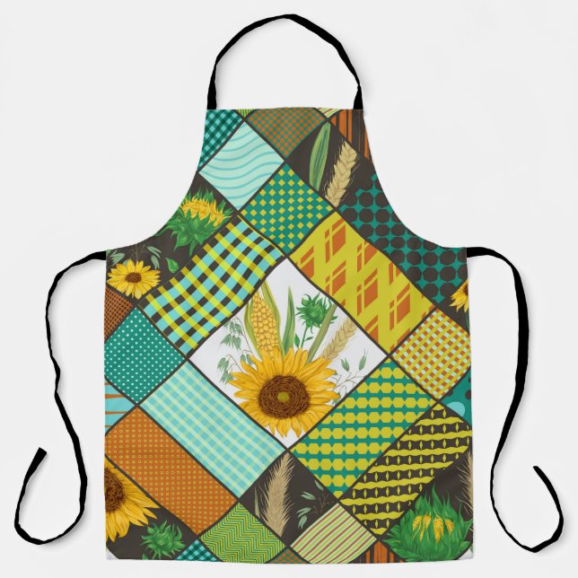 Patchwork cereals, sunflowers, geometric pattern. apron (Front)