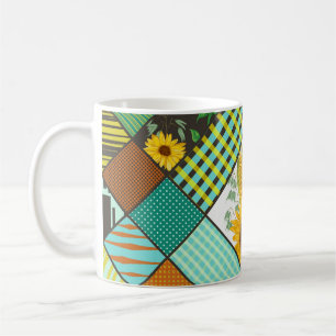 Patchwork cereals, sunflowers, geometric pattern. coffee mug