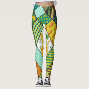 Patchwork cereals, sunflowers, geometric pattern. leggings