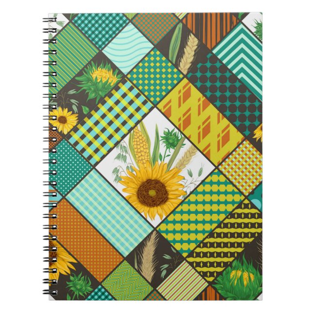 Patchwork cereals, sunflowers, geometric pattern. notebook (Front)