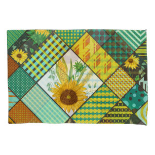 Patchwork cereals, sunflowers, geometric pattern. pillowcase