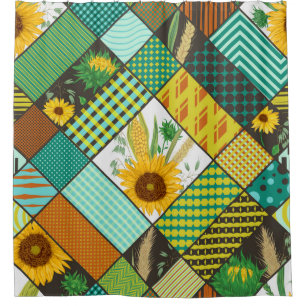 Patchwork cereals, sunflowers, geometric pattern. shower curtain