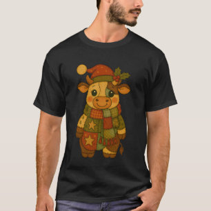 Patchwork Christmas Cow Winter Holiday Xmas Animal T-Shirt