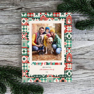 Patchwork Christmas Red and Green Photo Holiday Card