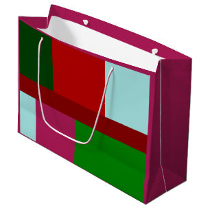 Patchwork Christmas red light blue green hot pink Large Gift Bag