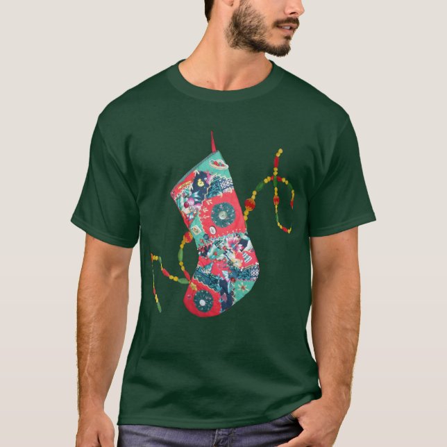 Patchwork Christmas Stocking  T-Shirt (Front)