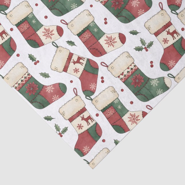 Patchwork Christmas Stockings Red Green White Tissue Paper (Detail)