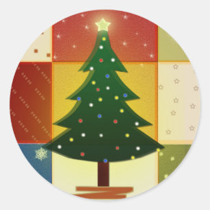 Patchwork Christmas tree Classic Round Sticker