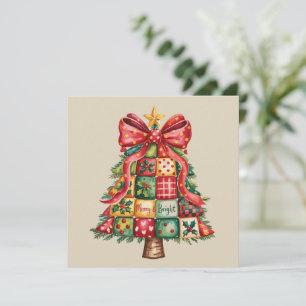 Patchwork Christmas Tree Coquette Xmas Tree Holiday Card