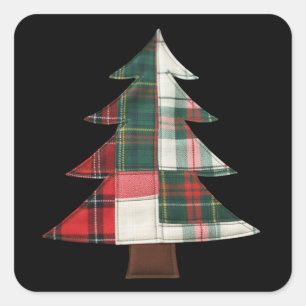 Patchwork Christmas Tree Holiday Winter Xmas Square Sticker