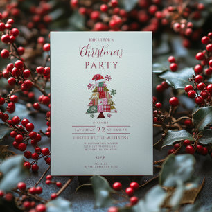 Patchwork Christmas Tree Preppy Invitation