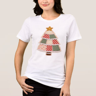 Patchwork Christmas Tree Vintage Farmhouse Design Tri-Blend Shirt