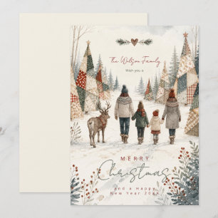 Patchwork Christmas Trees Family Reindeer TMF26 Holiday Card