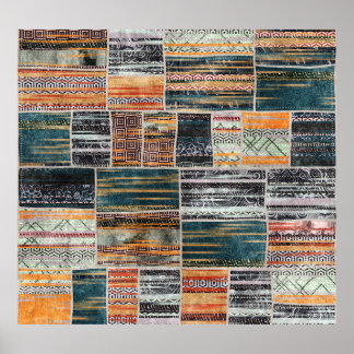 Patchwork collage mix, quilt pattern print. poster