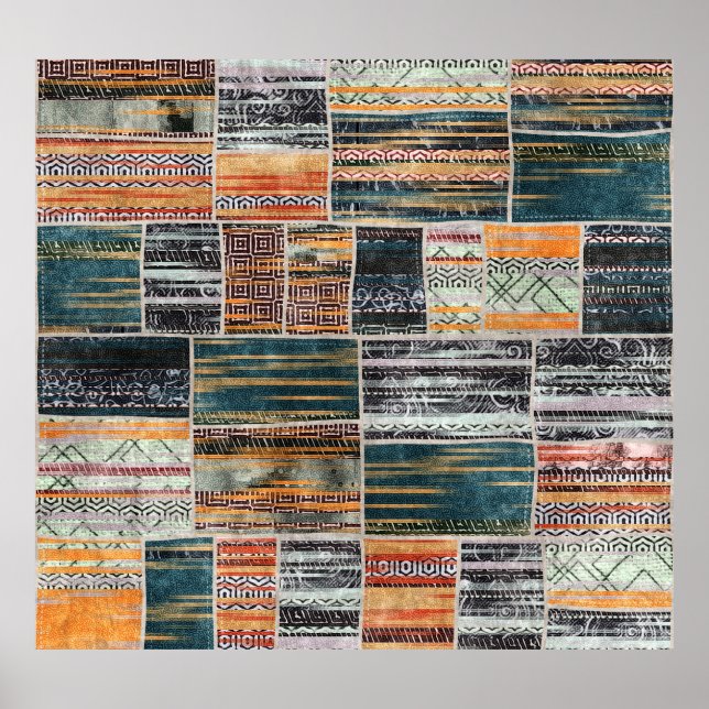 Patchwork collage mix, quilt pattern print. poster (Front)