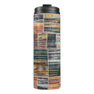 Patchwork collage mix, quilt pattern print. thermal tumbler