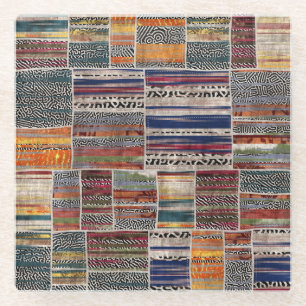 Patchwork collage: mixed quilt pattern. glass coaster