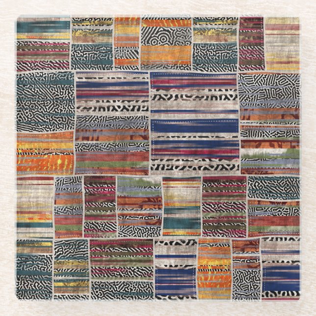 Patchwork collage: mixed quilt pattern. glass coaster (Front)