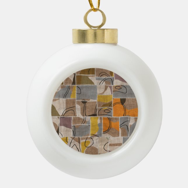 Patchwork collage, quilt mix pattern ceramic ball christmas ornament (Front)