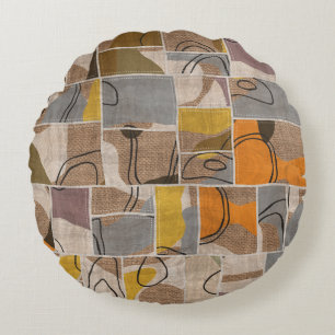 Patchwork collage, quilt mix pattern round cushion