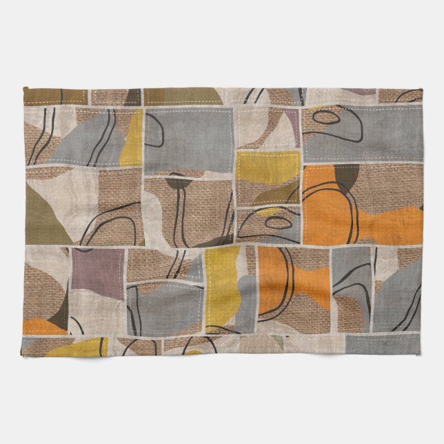 Patchwork collage, quilt mix pattern tea towel (Horizontal)
