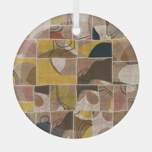 Patchwork collage quilt: mixed print. glass tree decoration
