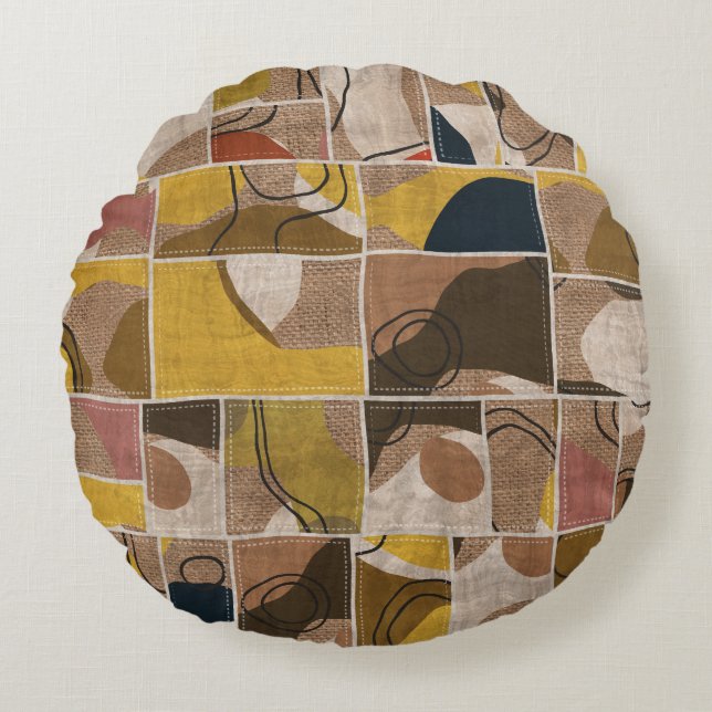 Patchwork collage quilt: mixed print. round cushion (Front)