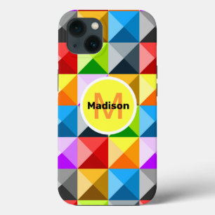 Patchwork Colourful geometric pattern Monogram iPhone 13 Case