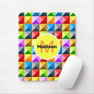 Patchwork Colourful geometric pattern Monogram Mouse Pad