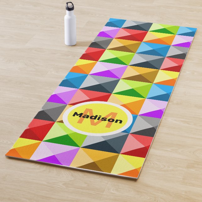 Patchwork Colourful geometric pattern Monogram Yoga Mat (In Situ)