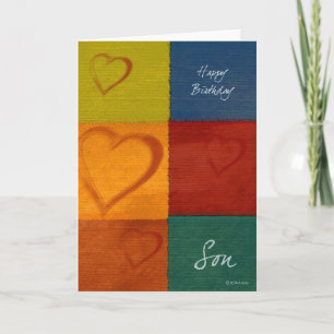 Patchwork Colours and Hearts Son's Birthday Card
