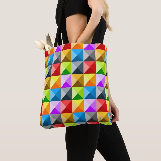 Patchwork Cool Colourful triangle geometric patter Tote Bag (Close Up)