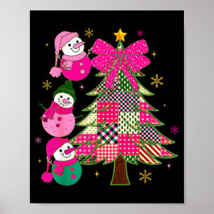 Patchwork Coquette Bow Xmas Snowman Holiday Christ Poster