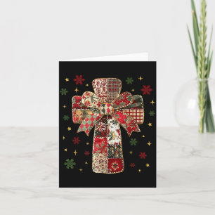 Patchwork Cross Christian Christmas Coquette Bow  Card
