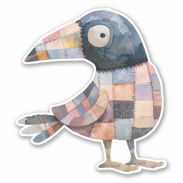 Patchwork Crow Bird Sticker (Front)