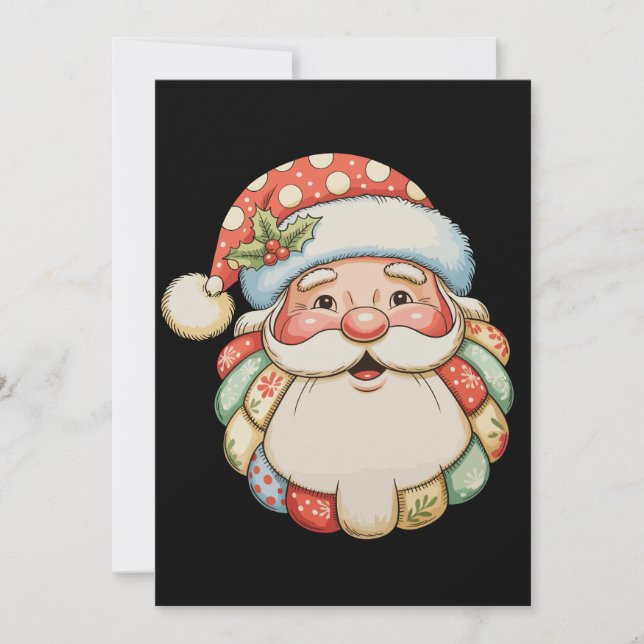Patchwork Cute Santa Christmas Xmas Holiday Retro Card (Front)